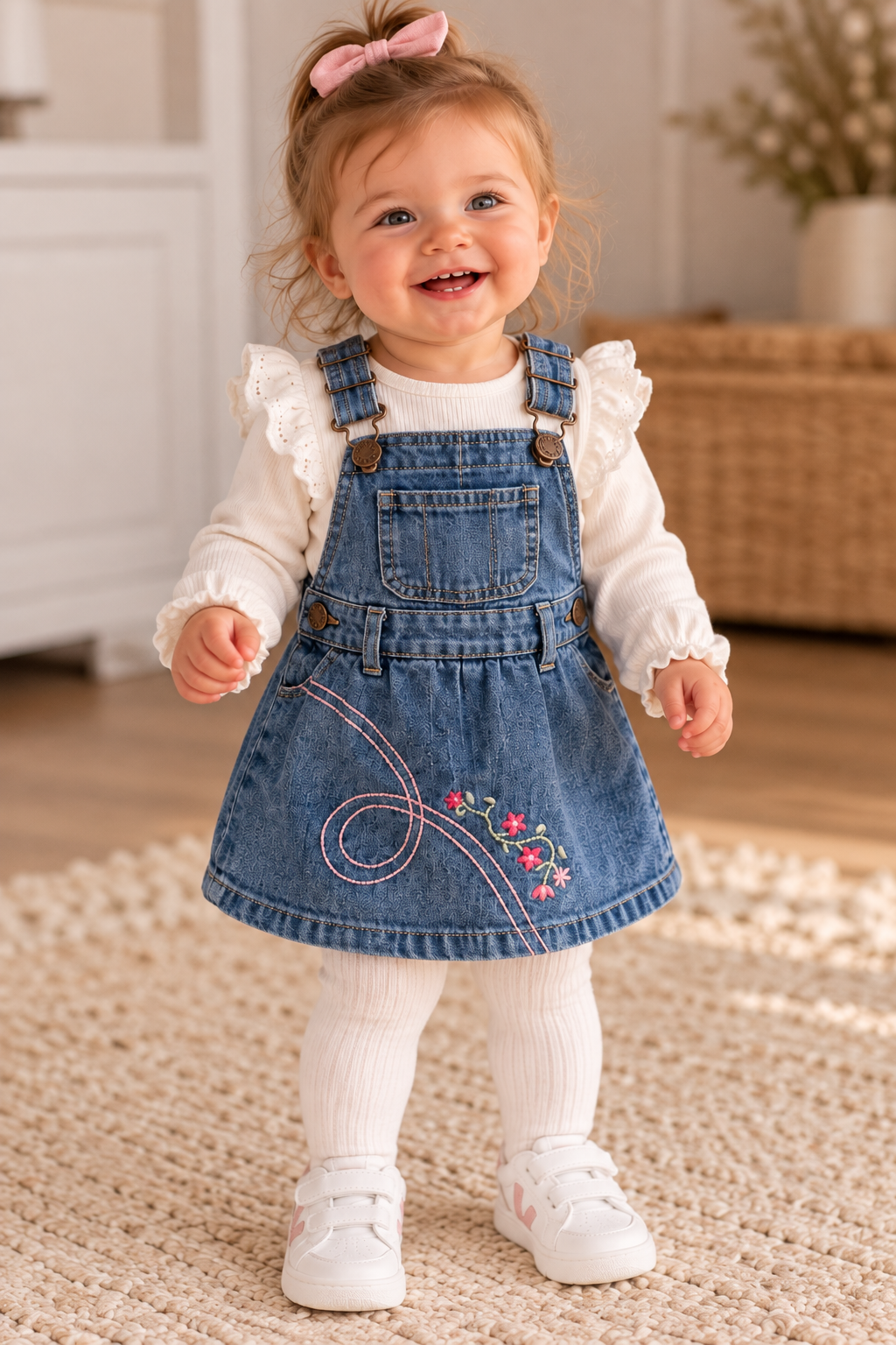 Robe salopette en jean bébé fille brodée – Prémaman