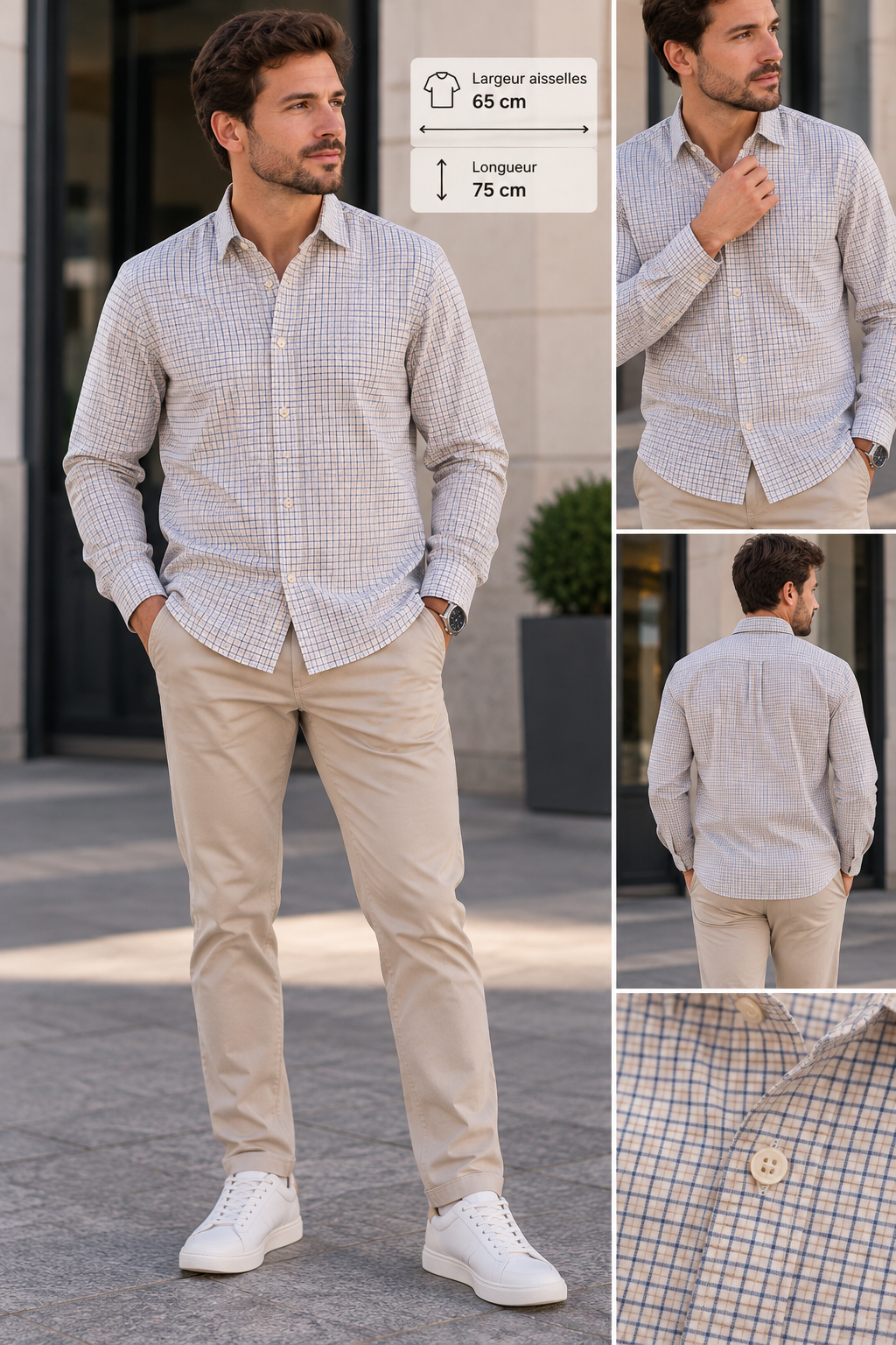 Chemise homme à carreaux bleu et blanc – Taille XL 43/44