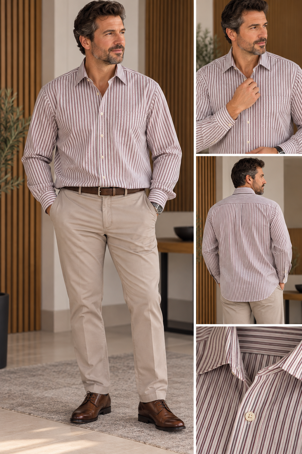 Chemise homme rayée blanche et prune – Canda