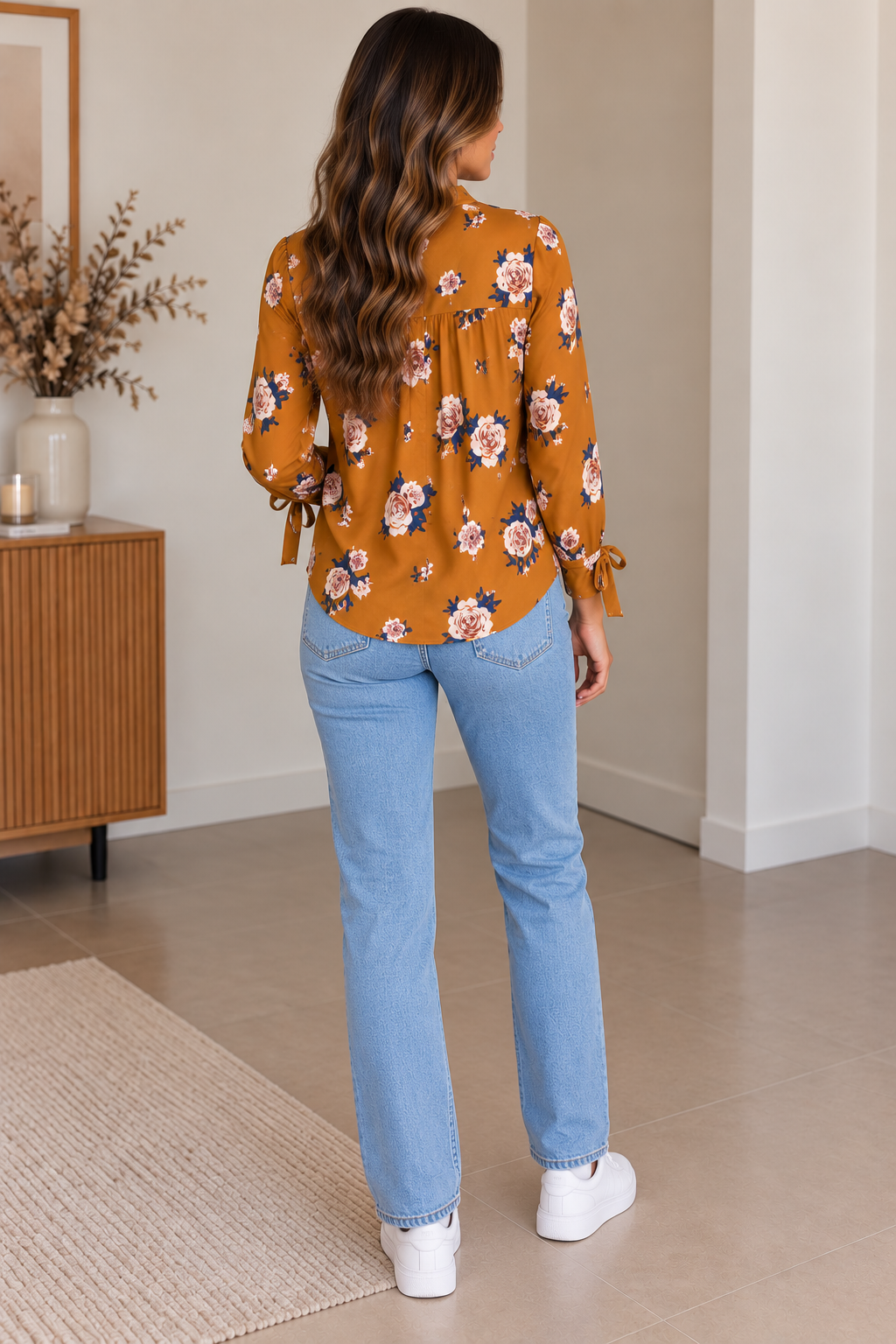 Blouse fleurie Daphnea Femme taille M - camel