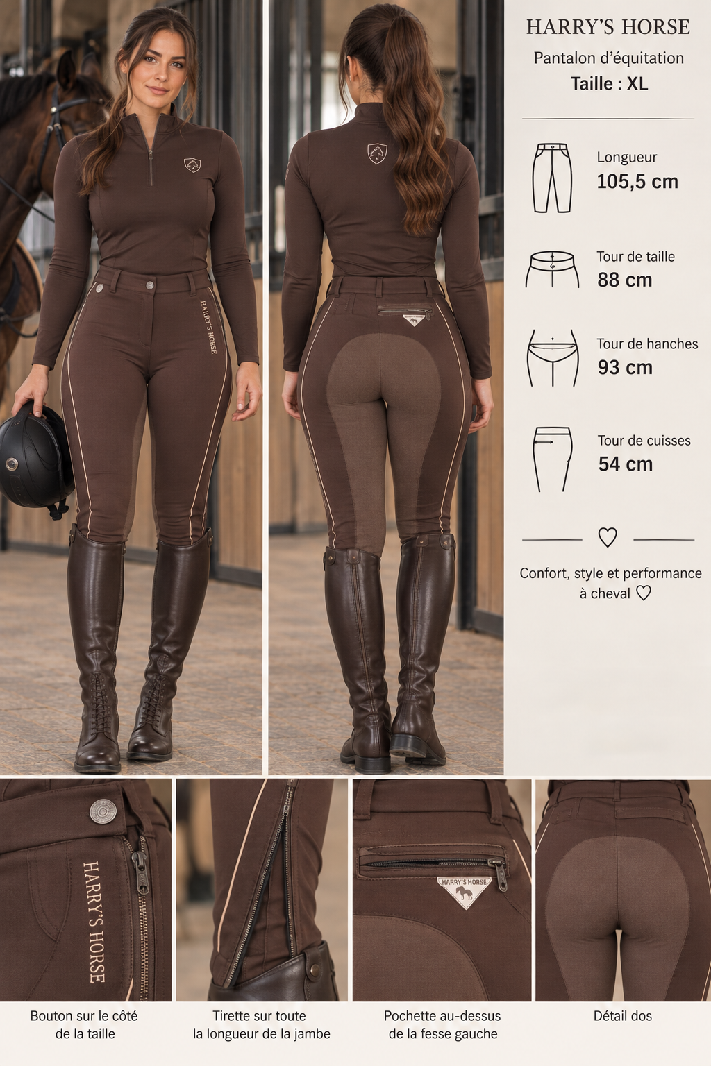 Pantalon d’équitation Harry’s Horse marron – Taille XL