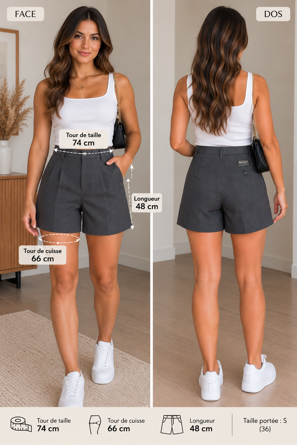 Short gris anthracite Grenat femme taille S